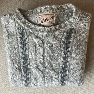 Woolrich Speckled Gray Cable Knit Crewneck Sweater
